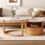 Table basse gigogne ronde avec plateau en marbre blanc, rangement à 2 niveaux et 1 tiroir, naturel, 28,5 po