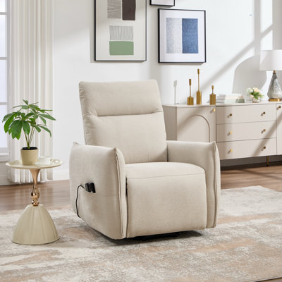 33" Wide Modern Electric Lift Assist Recliner Chair with Massage & Heating, Side Storage Pocket, Fabric Upholstered Power Reclining Sofa Chair for Living Room