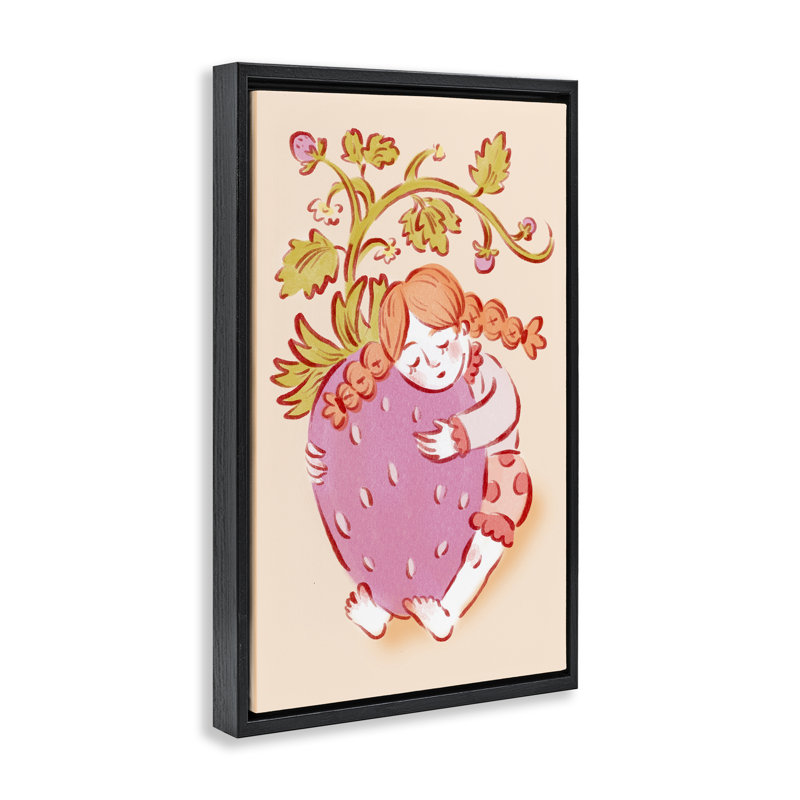 Fille flottant dans un cadre flottant fraise, design par Hannah Moren, Cadre flottant noir de jais, H 25 po x l 17 po