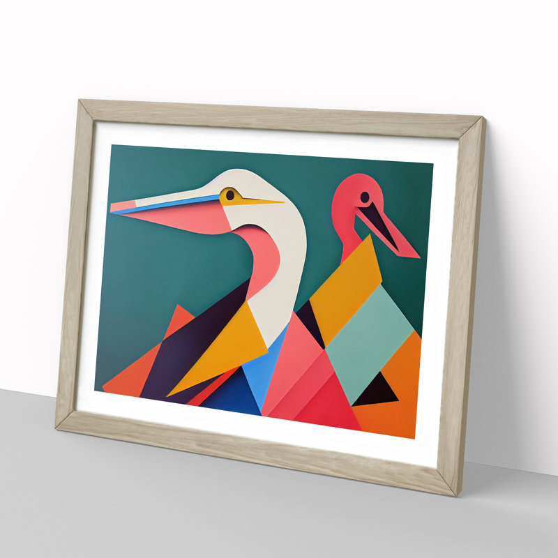 Abstract Pelicans Vol.2 - Framed Print, 46cm H x 64cm W x 2cm D, Oak