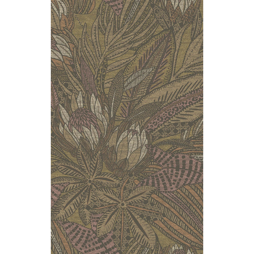 Oshaughnessy Leaves and Protea Flowers Tropical 33' L x 21" W Texture Wallpaper Roll (Set of 24) Red Barrel Studio® 