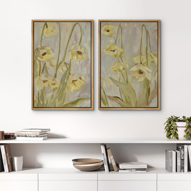 Art mural botanique abstrait jaune pour chambre à coucher principale, reproduction d'art sur toile encadrée, 2 pièces