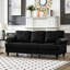 Canapé en cuir de style classique américain de 83 po, accoudoir rond avec clous argentés, structure et pieds en bois massif, coussin de siège à ressorts, housse amovible noire, espace de rangement moderne de 3 po, rembourré