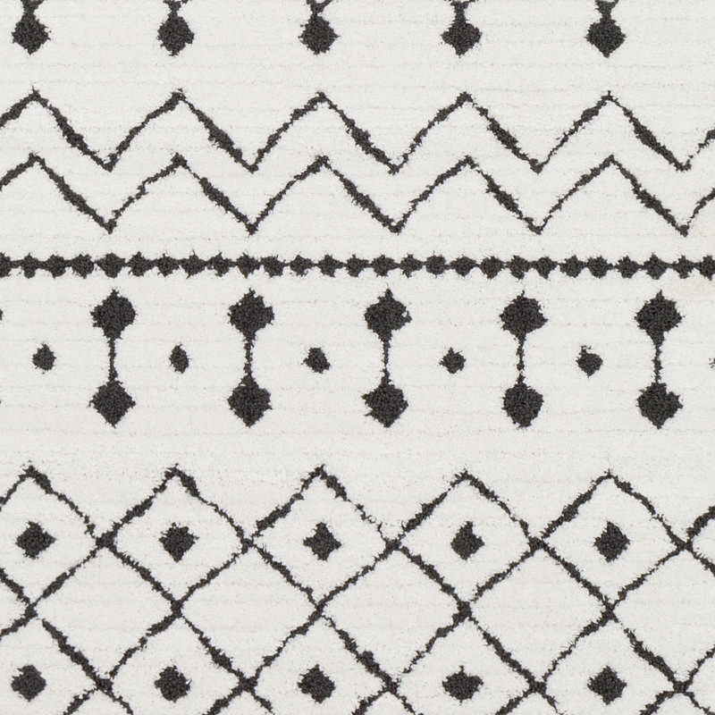Tapis géométrique noir / gris anthracite / blanc à motif géométrique Junious, Rond 5 pi 3 po