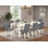 9 Piece Dining Set Includes A Wooden Table and 8 Platinum Gray Polyester Fabric Dinner Chairs with Stylish Back- Linen White Finish