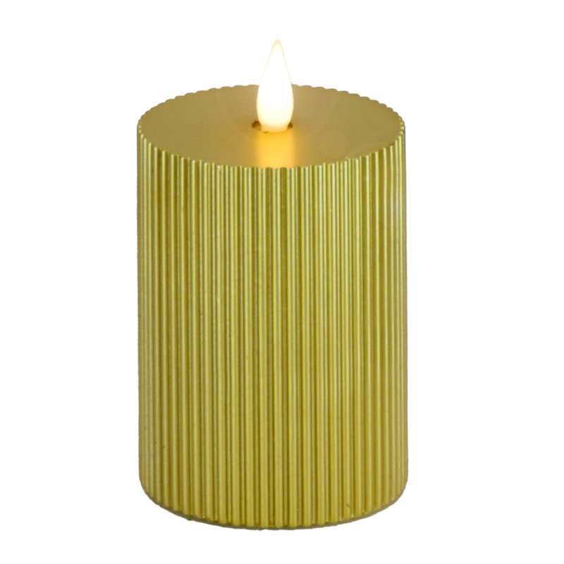 Unscented Flameless Candle, Gold, 7" H x 5" W x 5" D