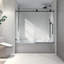 Porte de douche fixe et décalée sans cadre noir mat, grandes poulies en acier inoxydable 304 de 70 mm avec fonction de fermeture en douceur réglable, nettoyage facile, poignée anti-déflagrante