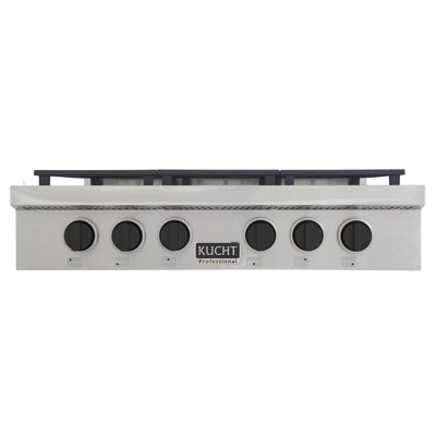 Cuisinière au gaz naturel de 36 po KUCHT avec brûleurs scellés en acier inoxydable et boutons noirs Tuxedo