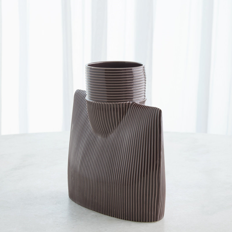 Ribbed Collar Vase-Plum-Sm, 11.5" H x 12.25" W x 5.25 D