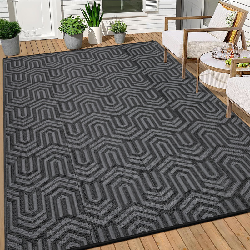 Tapis d'extérieur Modern Modern, Rectangle 120 po x 96 po, Noir