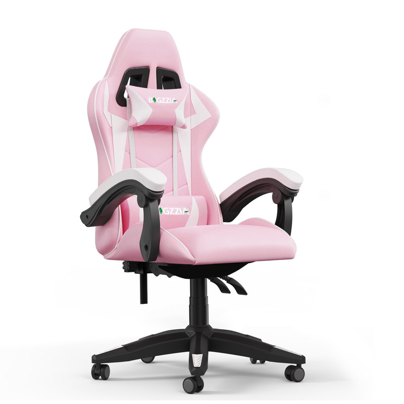 Ergonomic High-back Game Chair with Adjustable Lumbar and headrest support, White/Pink