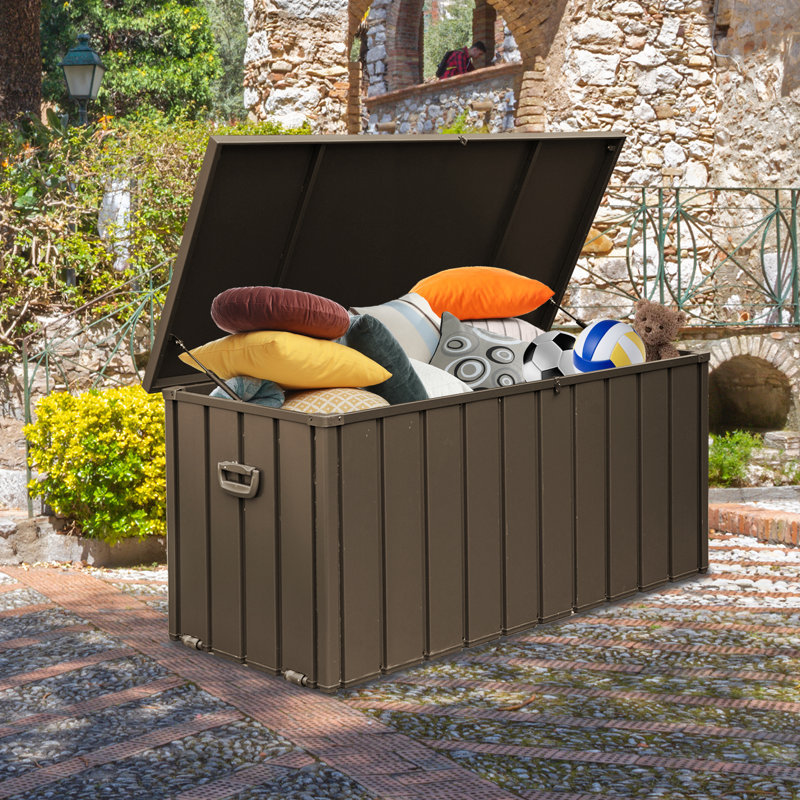 Boîte de rangement en métal pour l'extérieur et l'intérieur Gallons, H 27,56 po x l 49,41 po x P 24,69 po, Brun