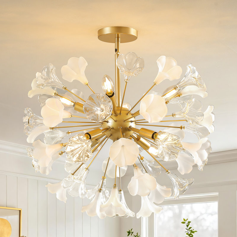 8 - Plafonnier moderne en verre à pétales de 57 cm (22,4 po) pour chambre à coucher, Or brossé