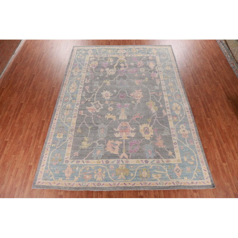 Handmade Gray Oushak Vegetable Dye Large Rug 10x14