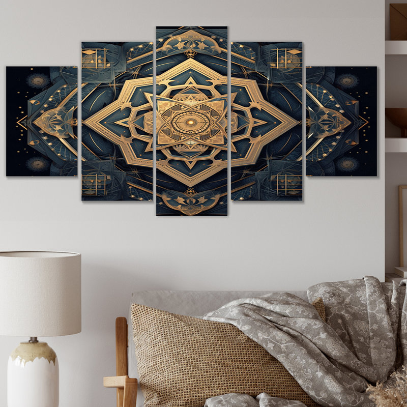 Géométrique Mandala en or II - Boho Mandala Wall Art Living Room - 5 panneaux