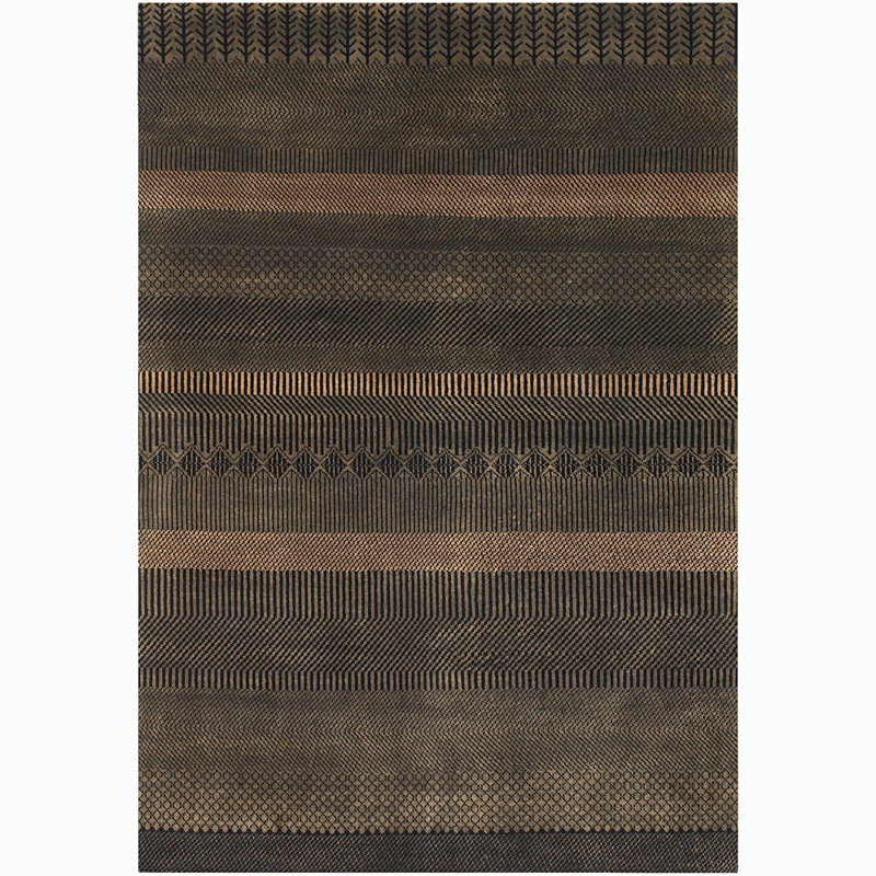 Kiri Wool Striped Area Rug in Black, Round 7'9"