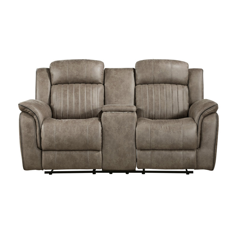 Speidel Reclining Loveseat with Console, Brown/Sand Microfiber/Microsuede