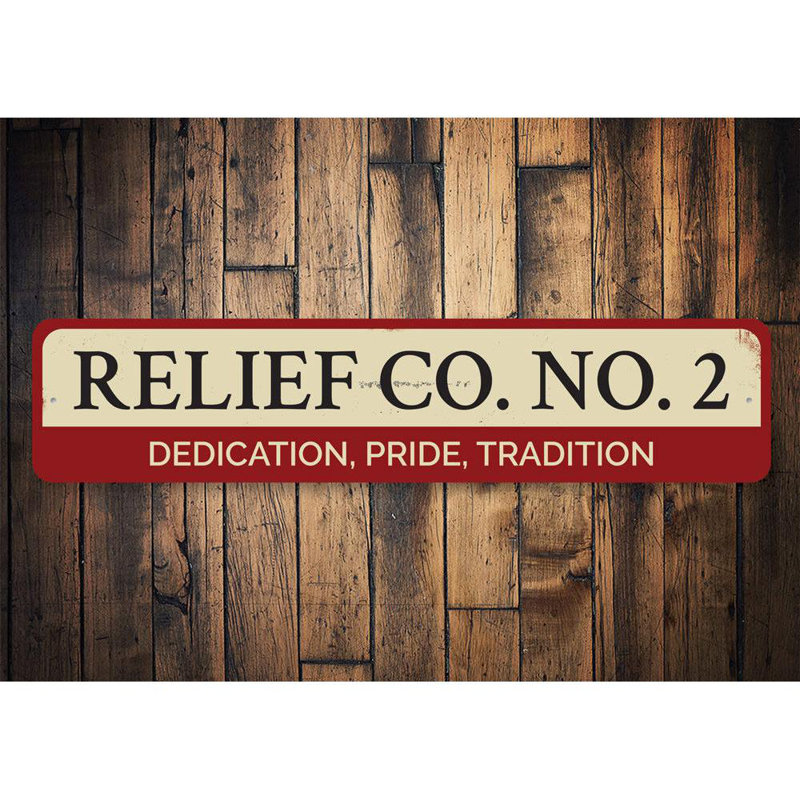 Enseigne en aluminium personnalisée Firehouse Relief Company, H 4 po x l 18 po x P 0,04 po