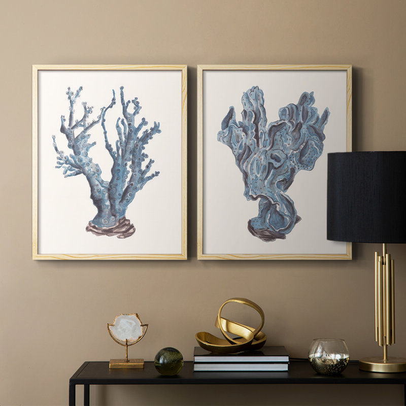 Indigo Reef I-Premium, reproduction encadrée prête à accrocher - aucun clou requis - aucun clou requis, Bois naturel
