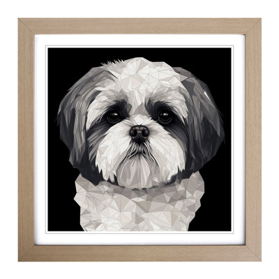 Shih Tzu Geometric - Single Picture Frame Print on Wood