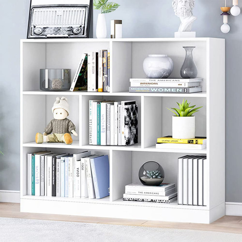 7 Cubes Short Horizontal Bookshelf, Warm White