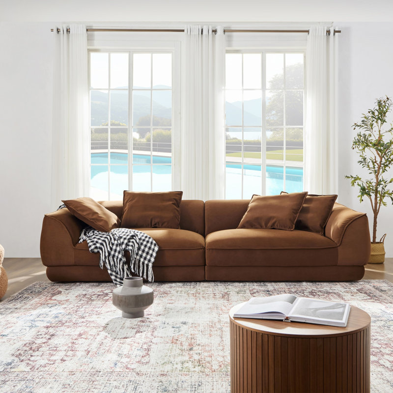 Canapé rembourré, canapé à structure en bois avec 4 coussins décoratifs, canapé de style moderne pour la maison, Chameau
