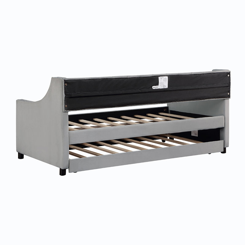 Miaja Daybed, Daybed, Upholstered Bed with Trundle, Gray, Full/Double