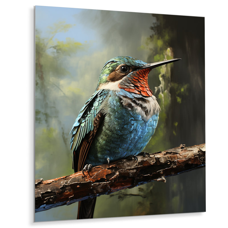Bleu et vert rayonnant Colibri beauté - Art mural en métal animal colibri, H 20 po x l 12 po x P 1 po