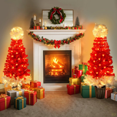 Arbre de Noël illuminé en forme de chapeau de Noël, ensemble de 2 arbres artificiels de 4 pi avec lumières chaudes et arbre de Noël pour la décoration intérieure et extérieure