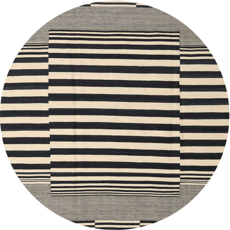 Tapis abstrait noir / beige, Rond 5 pi