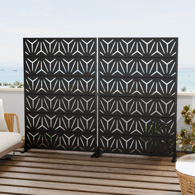 6 ft. H x 4 ft. W Metal Freestanding Outdoor Privacy Screen Patio Garden Fence Panel Geometric Pattern