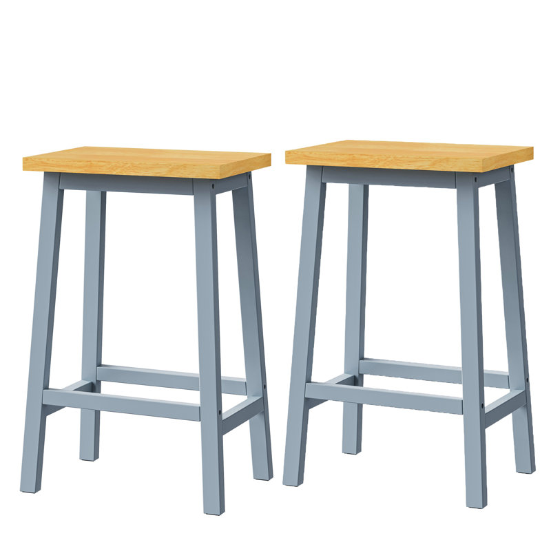 Solid Wood Bar Stools (Not Cheap Iron), 25.6" Tall Set Of 2 Bar Chairs, Kitchen Counter Stools With Footrests, Farmhouse Stools For Dining Room, Kitchen, Counter