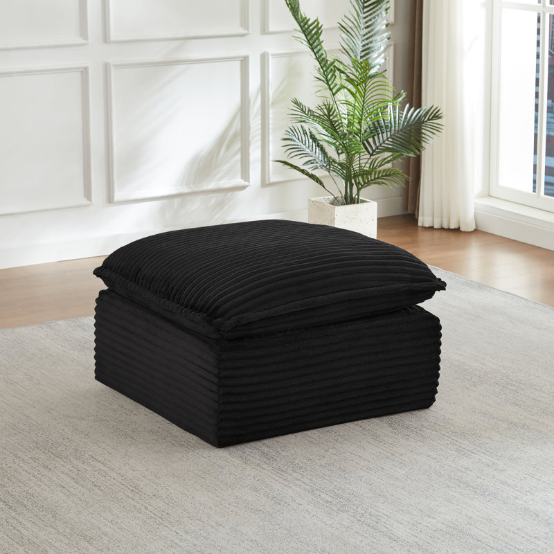 Convertible L-shape Cloud Sectional Sofa With Ottoman - Cozy Upholstered Couch For Living Room, Black