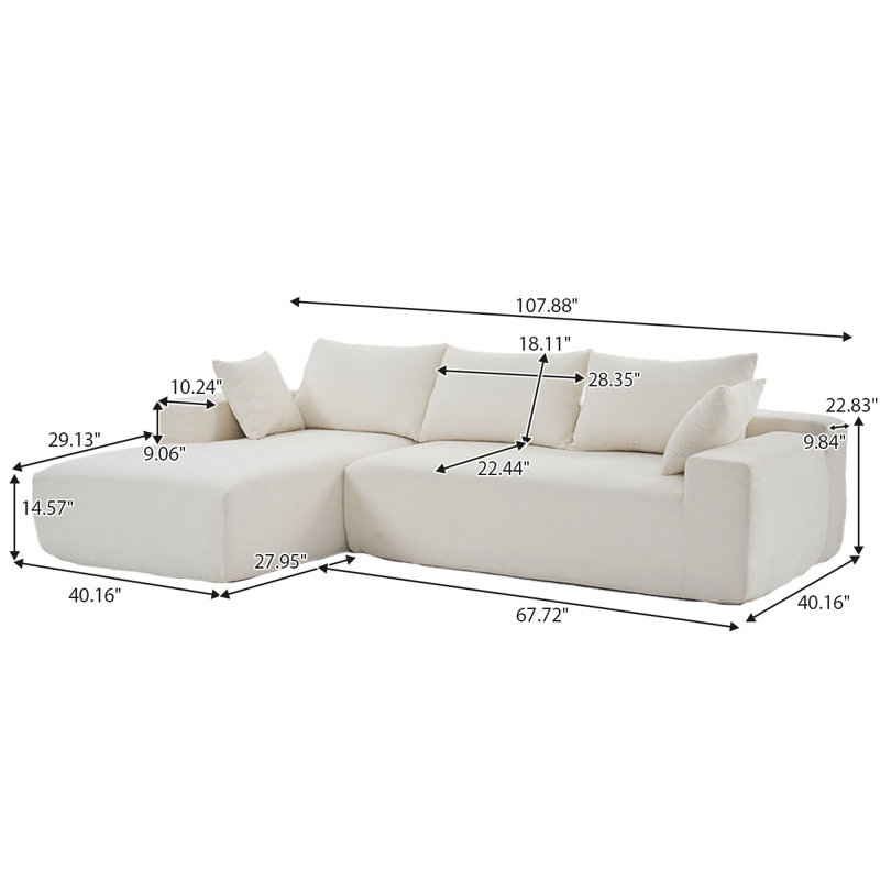 2 - Piece Upholstered Sectional modular sofa-No Assembly Required, White