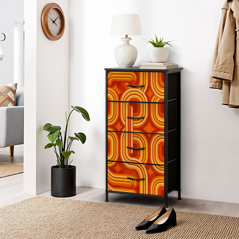 4 Drawer Dresser for Bedroom, Narrow Chest of Drawers, Wooden Top and Study Iron Frame 18"x37.5"-(WxH)