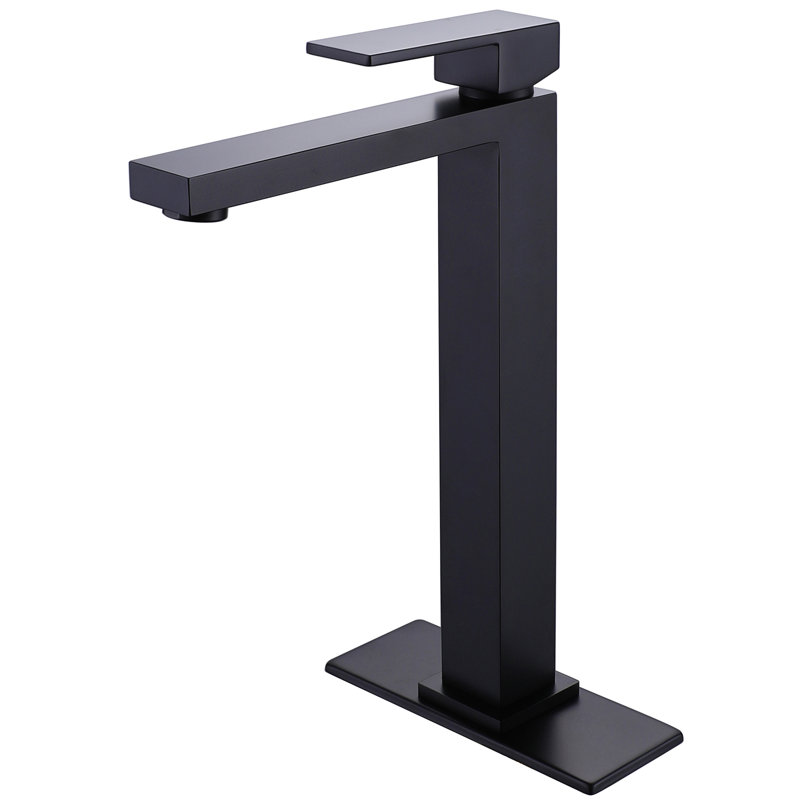 Tall Single Hole Bathroom Faucet with Deck Plate, CUPC Certified, in Brushed Gold or Matte Black, Matte Black