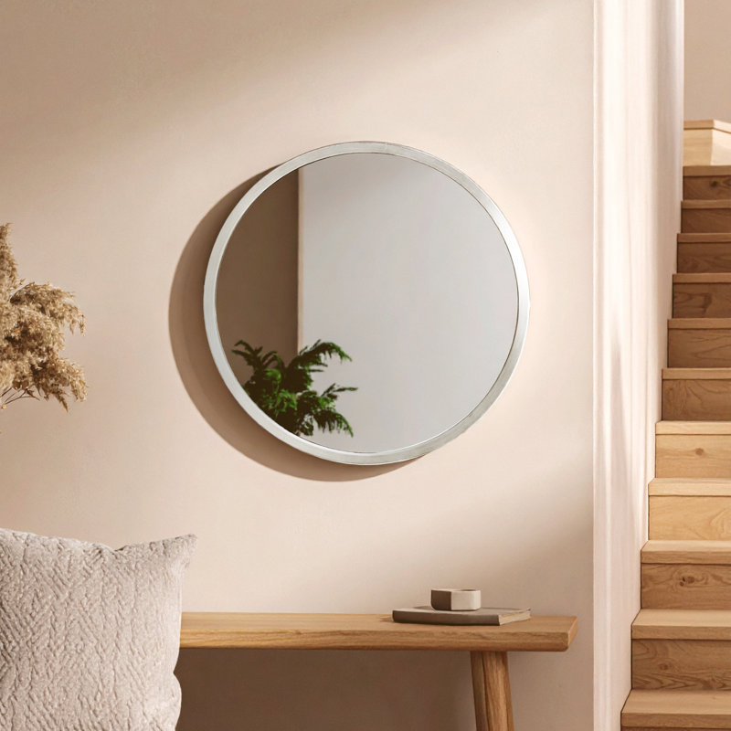Lennear Round Aluminium Framed Wall Mounted Bathroom / Vanity Mirror, 60cm x 60cm, Antique Silver