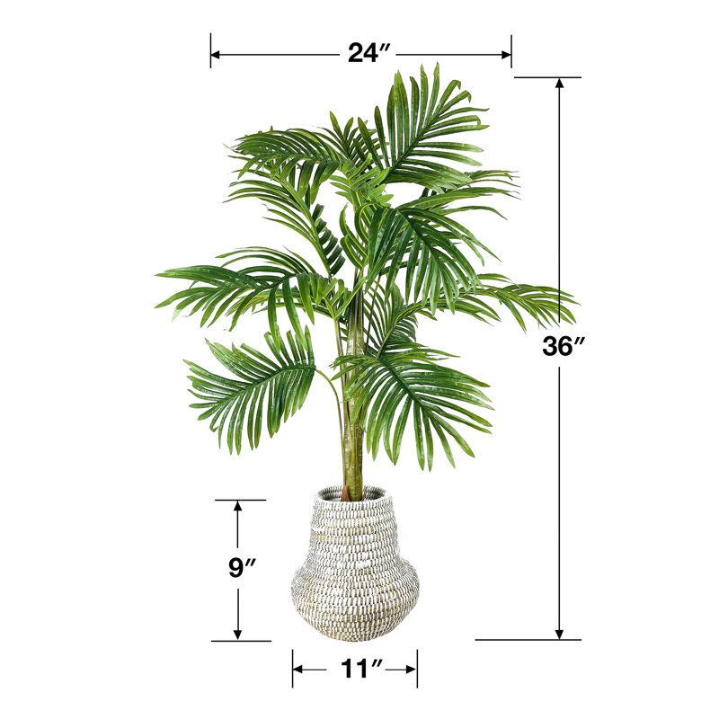 36-Inch Palm in Woven White Basket Urn