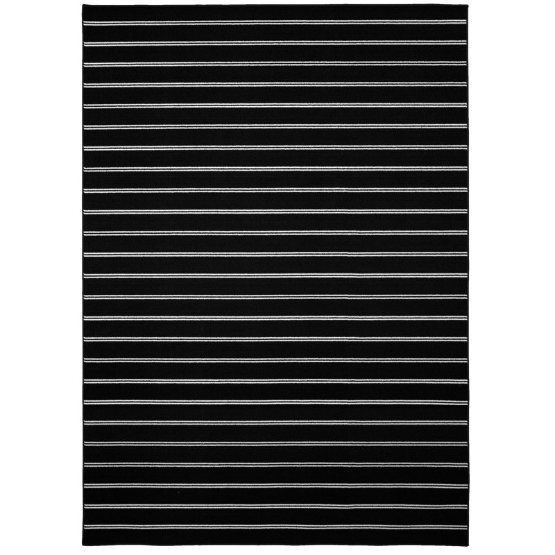 Tapis noir touffeté à rayures Yohan, Rectangle 9 pi x 12 pi