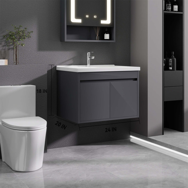 Bathroom Vanity with Ceramic Sink Combo, Soft-Close Cabinet Door, Floating Wall-Mounted, Pop-up Drain, P-Trap Included, Ideal for Space Optimization