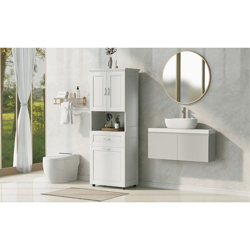 Tall Bathroom Cabinet With Laundry Basket, Large Storage Space Tilt-Out Laundry Hamper And Upper Storage Cabinet, White
