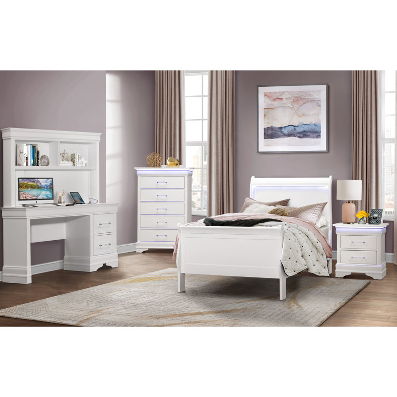 Lit simple à DEL avec éclairage DEL, bois massif et style moderne, 83,19 po, 68,32 lb