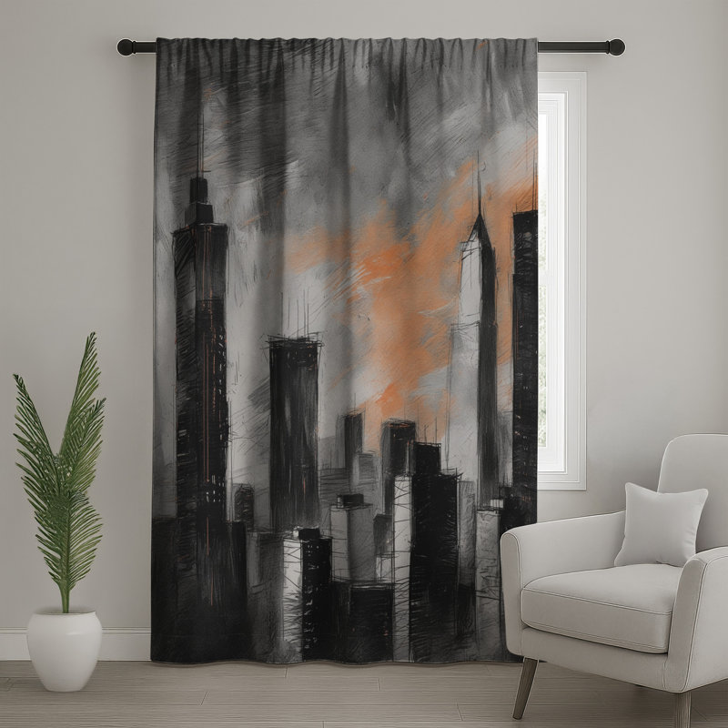 Rideaux, voilages et voilages Urban Skyline Illustration, 50 po x 92 po - 1 panneau, Transparent