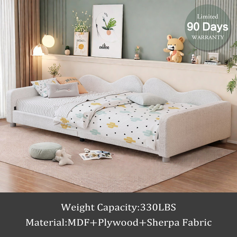 Upholstered Daybed, Sherpa Fabric Sofabed With Cloud-Shaped Backrest, No Box-Spring Needed, Twin, White