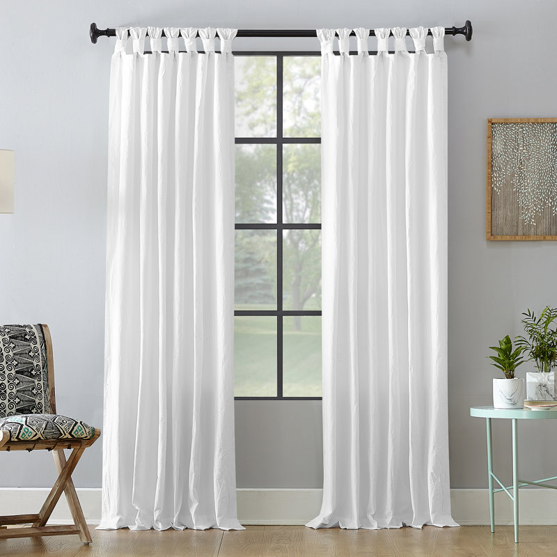Archaeo Sarro Washed Cotton Semi-Sheer Tab Top Curtain Panel, White, 52" W x 95" L