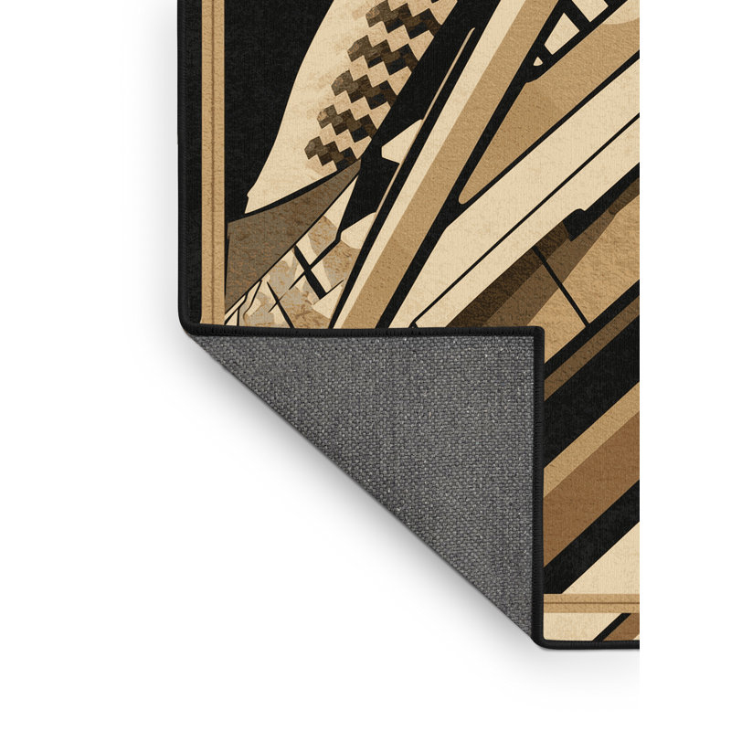 Soft Plush Eddleman Luxury Long Distance Train Posh & Luxe Geometric Area Rug in Brown – Black Binding, 2x5