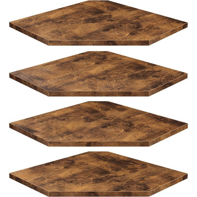 Corner Shelf Wall Mount, Set Of 4 Floating Corner Shelves With Cord Hole For Cable Box, Wood Corner Hanging Shelves For Bathroom Bedroom Kitchen, Rustic Brown