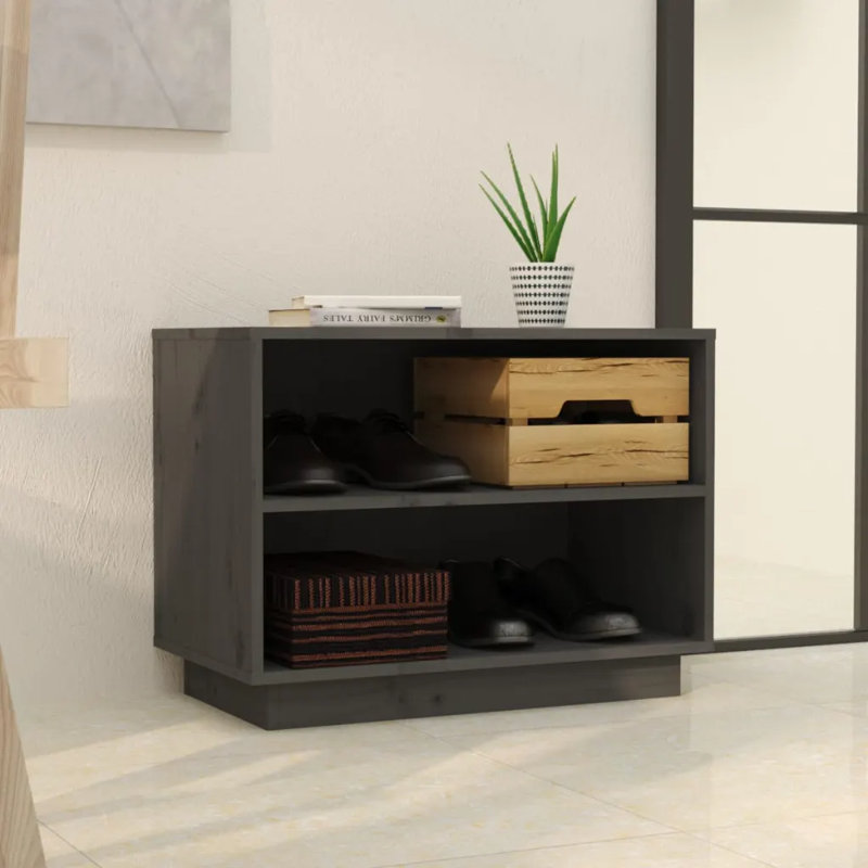 4 Pair Solid Wood Shoe Storage Cabinet, Grey