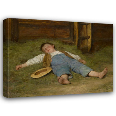 "Boy Asleep in the Hay" by  Albert Anker - Gallery Wrap Canvas Wall Art