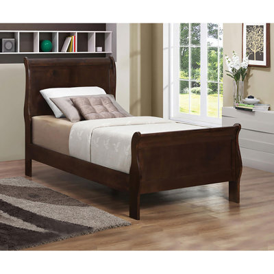 Cappuccino Twin Sleigh Bed, 41.25x84.5x47.25 Inch, Wood, 1 Piece, Bed Frame, Brown, Curved Design